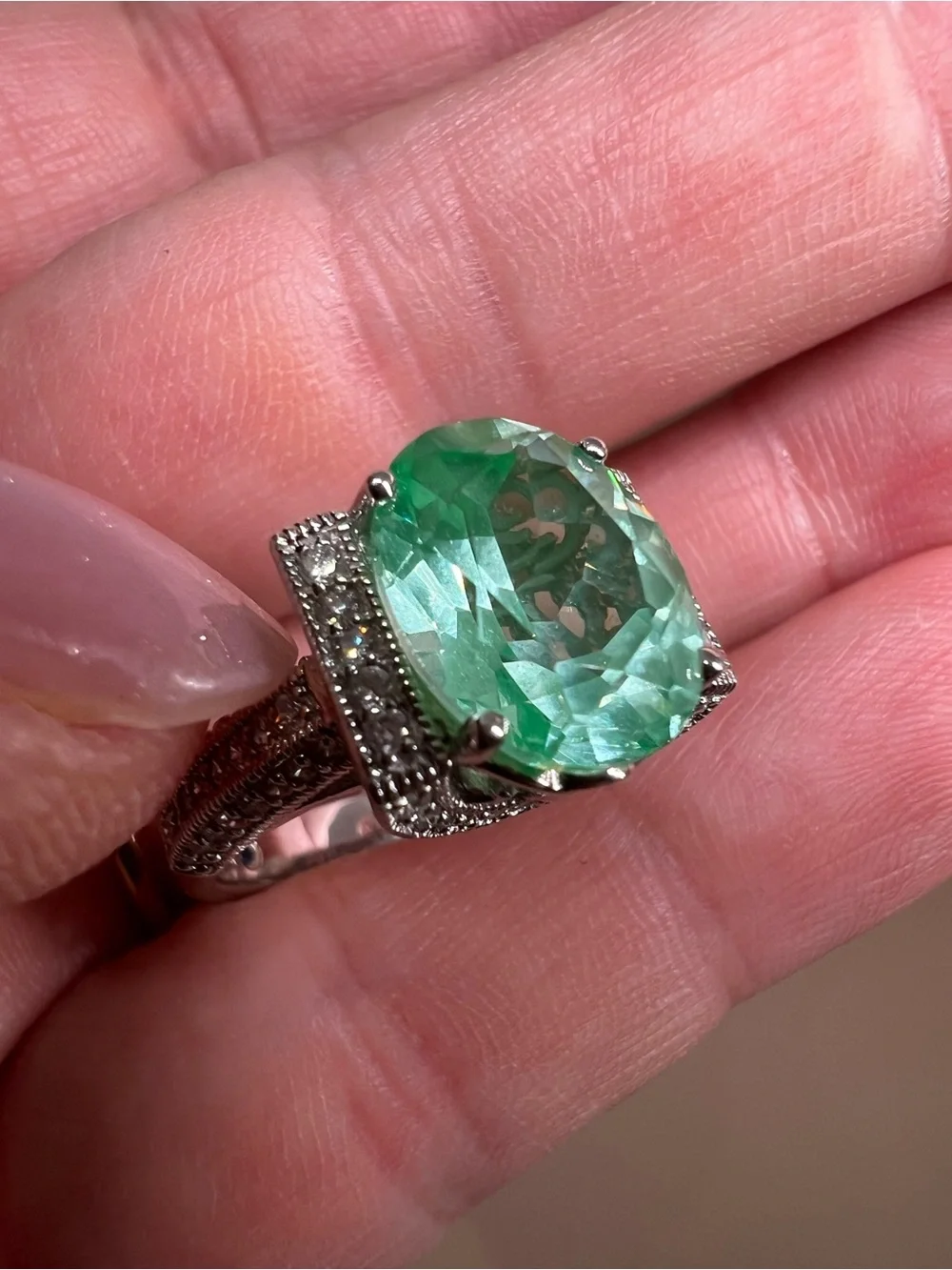 Vanna K Green Gemstone Sterling silver Halo Cocktail Ring
